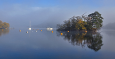 3rd. Boats on misty Loch - Restful Scene - Derrick Phillips